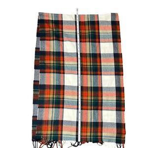 J. Crew Plaid Scarf One Size Acrylic Fringe Trim Red Black Cream Statement Cozy‎